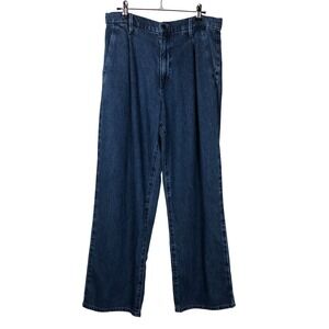 Uniqlo Womens Linen Blend Relaxed Fit Wide Leg Jeans Size M Blue Contemporary